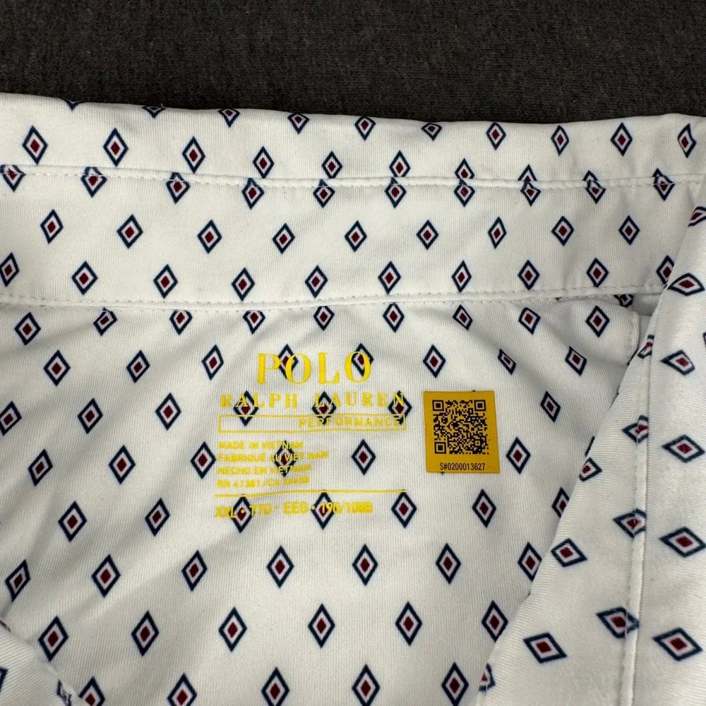 Polo Ralph Lauren Performance Shirt Mens XXL White Blue Red Diamond Golf Polo